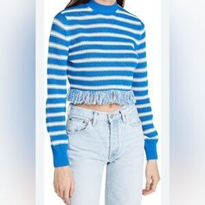 ✨ MSGM Women’s Blue White Striped Tassel Sweater XS